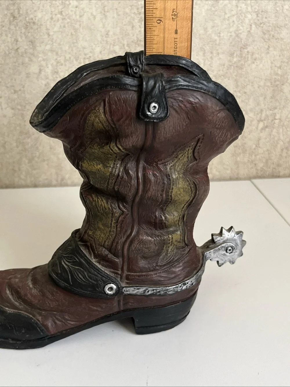 Rustic Resin Cowboy Boot Planter Vase Western Farmhouse Spur Boho-Chic Rodeo 8”